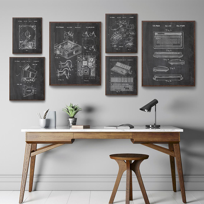 Office Tech Room - Set di 6 Stampe Vintage di