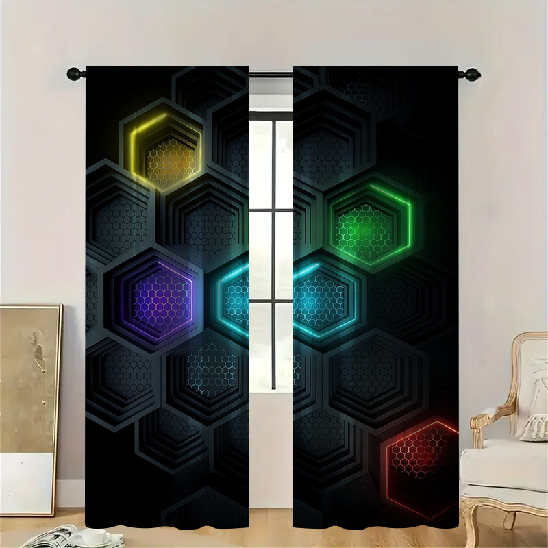 Office Tech Room - Tende geometriche moderne da 2 pezzi
